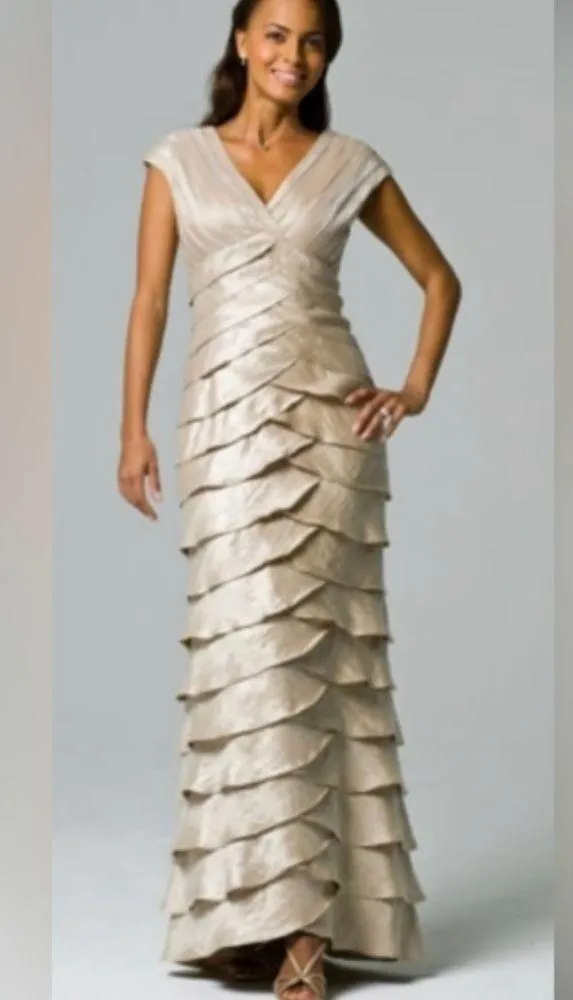 David’s Bridal Tiered Champagne Gold Shimmer Gown - Image 2