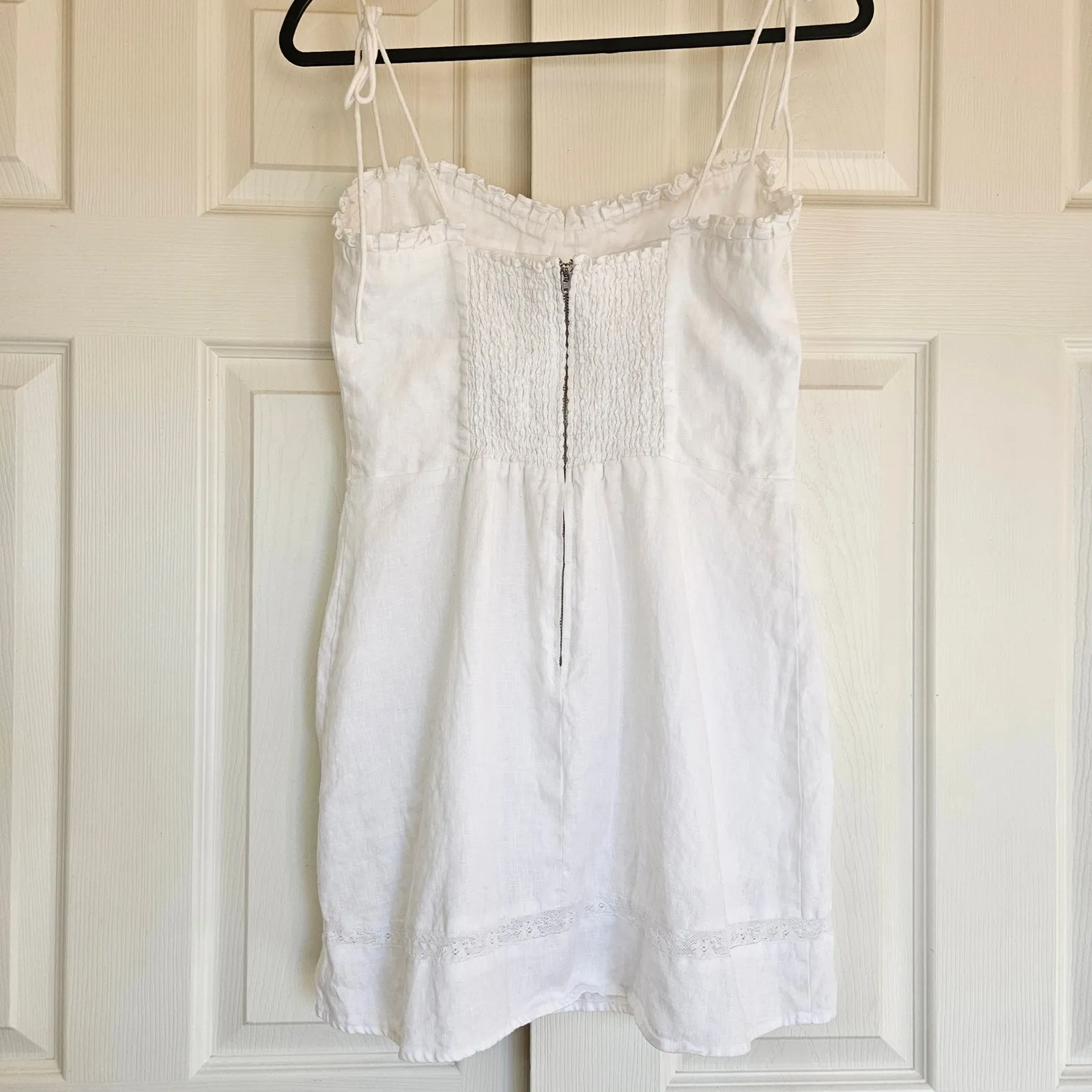 Reformation The Andie Mini Dress White Linen Blend Ruffle Bustier Smocked Back 8 - Image 11