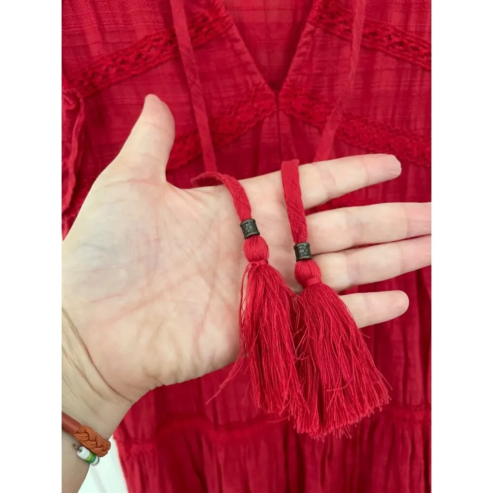 Knox Rose Red Summer Dress Size XS Tiered Boho Lace Summer Spring Rodeo Country - Image 4