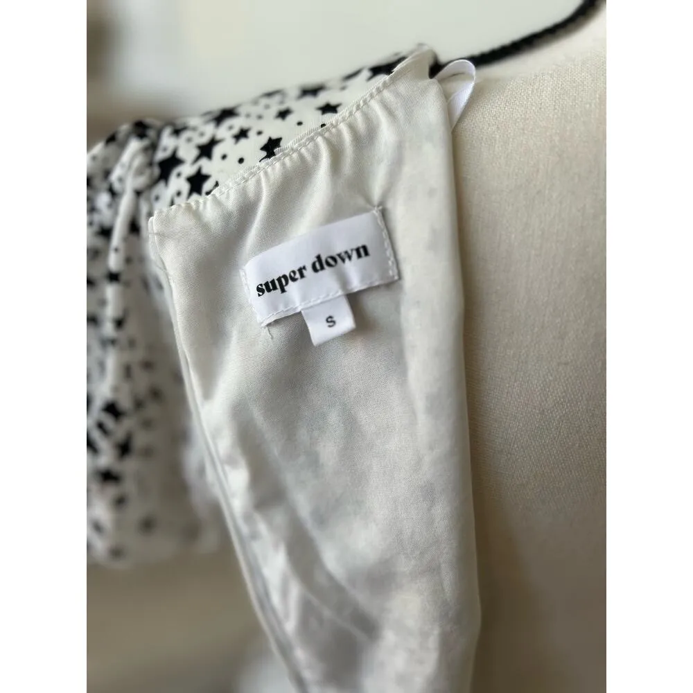 Superdown Black & White Celestial Star Print Puff Sleeve Mini Dress - Image 6