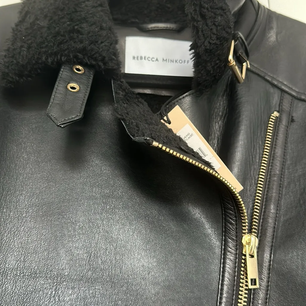 Moto style leather jacket  , shearling - Image 4