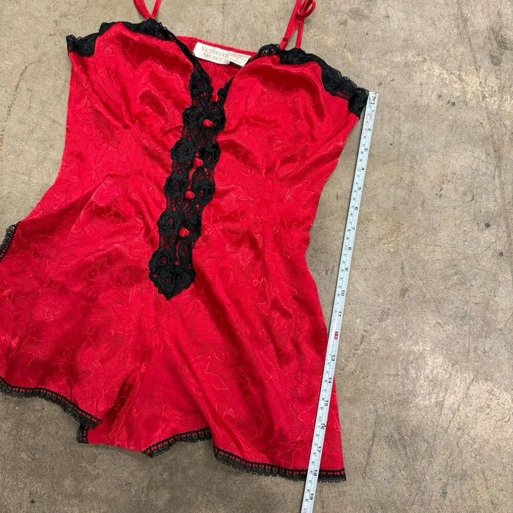 Vintage Victoria’s Secret  jacquard satin lace detail Teddy slip - Image 5