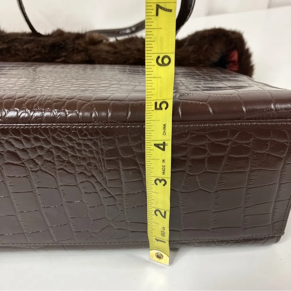 BHS British Home Store | Brown Faux Crocodile Fur Trim Handbag - Image 12