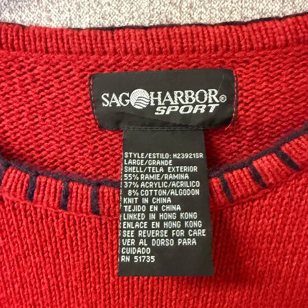 Sag Harbor Sport Vintage Women Teddy Bear Sweater Patriotic Red with Needlepoint - Image 4