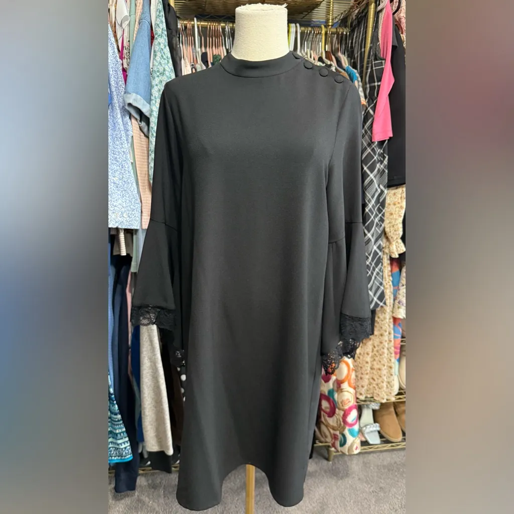 Zara Basic Collection Black Bell Sleeve Dress. - Image 2