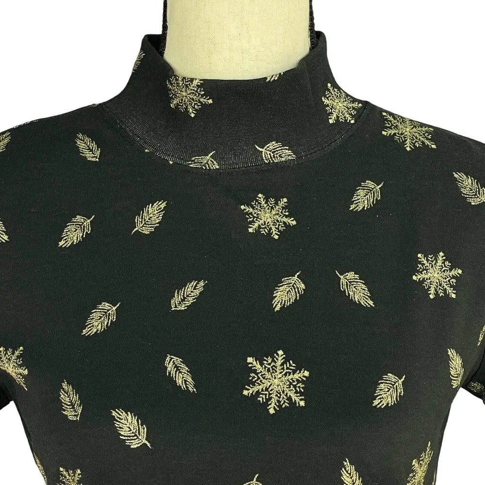 Karen Scott Petite Small PS Top Holiday Snowflake Long Sleeve Stretch Mock Neck - Image 2