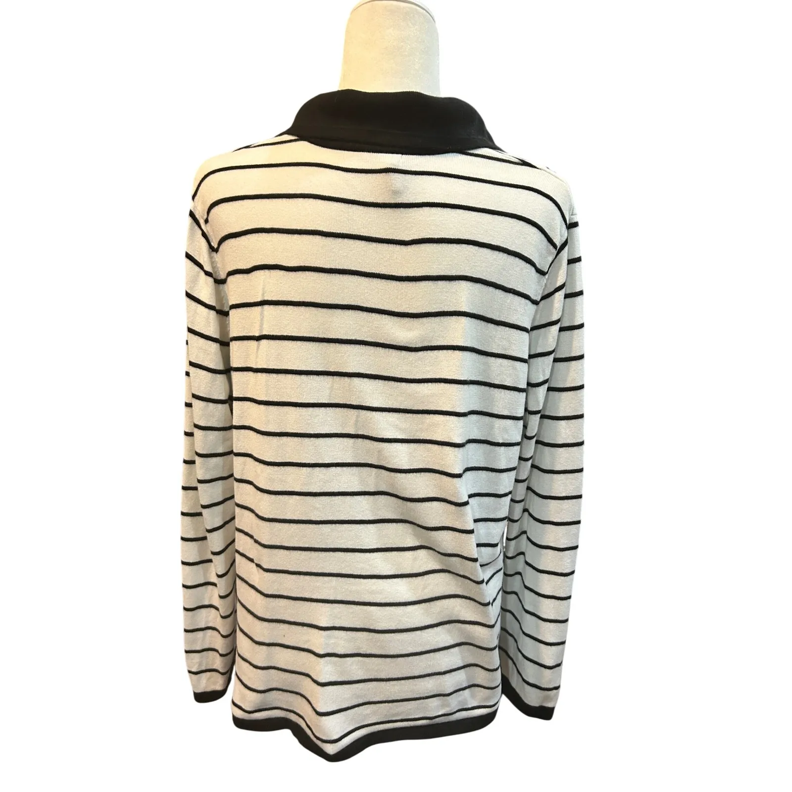 Mercer Street Striped Knit Cardigan‎ Sweater Black White Long Sleeve XL - Image 2