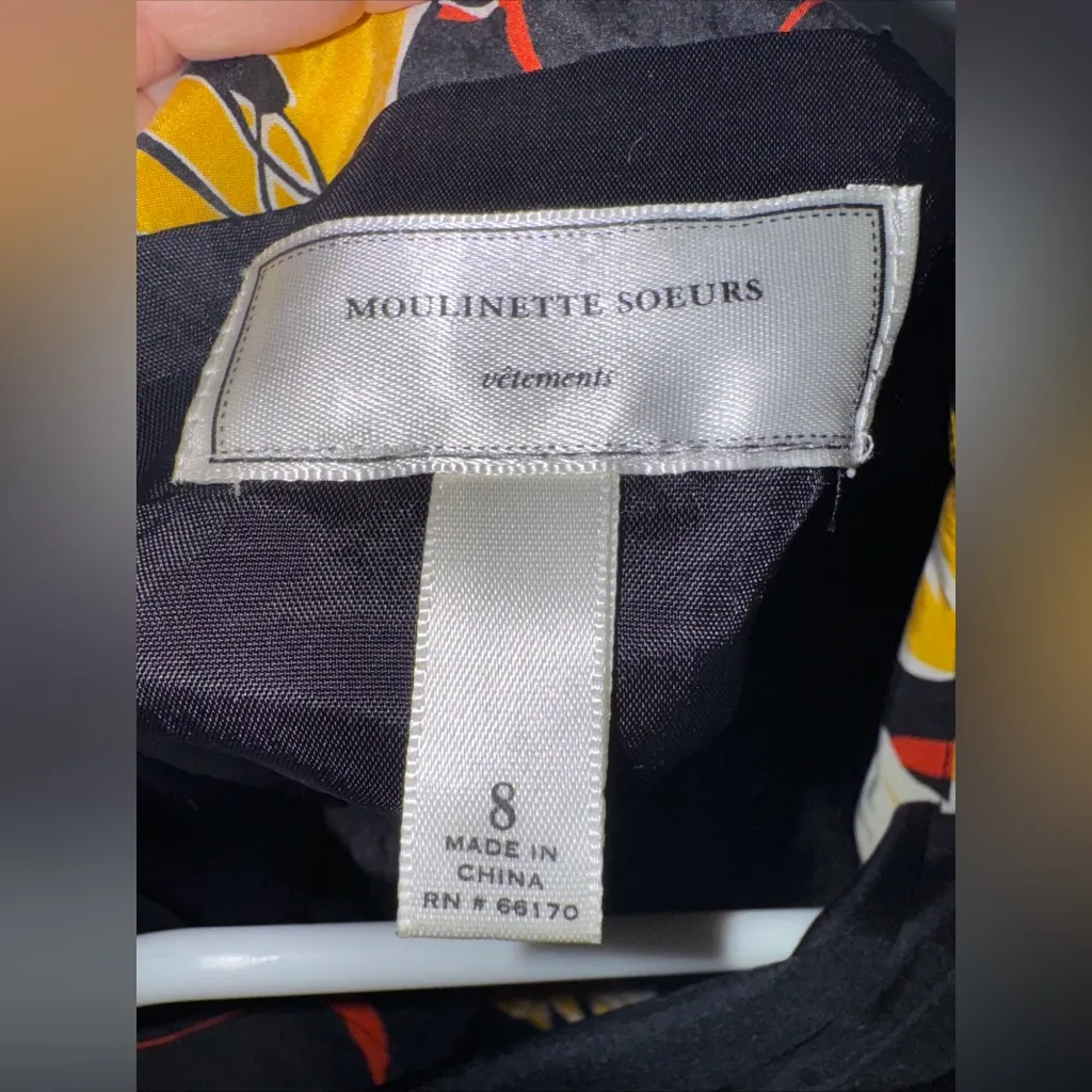 Moulinette Soeurs*‎ Black & Yellow Small Silk Floral Print Halter Neck A-Line 8 - Image 4