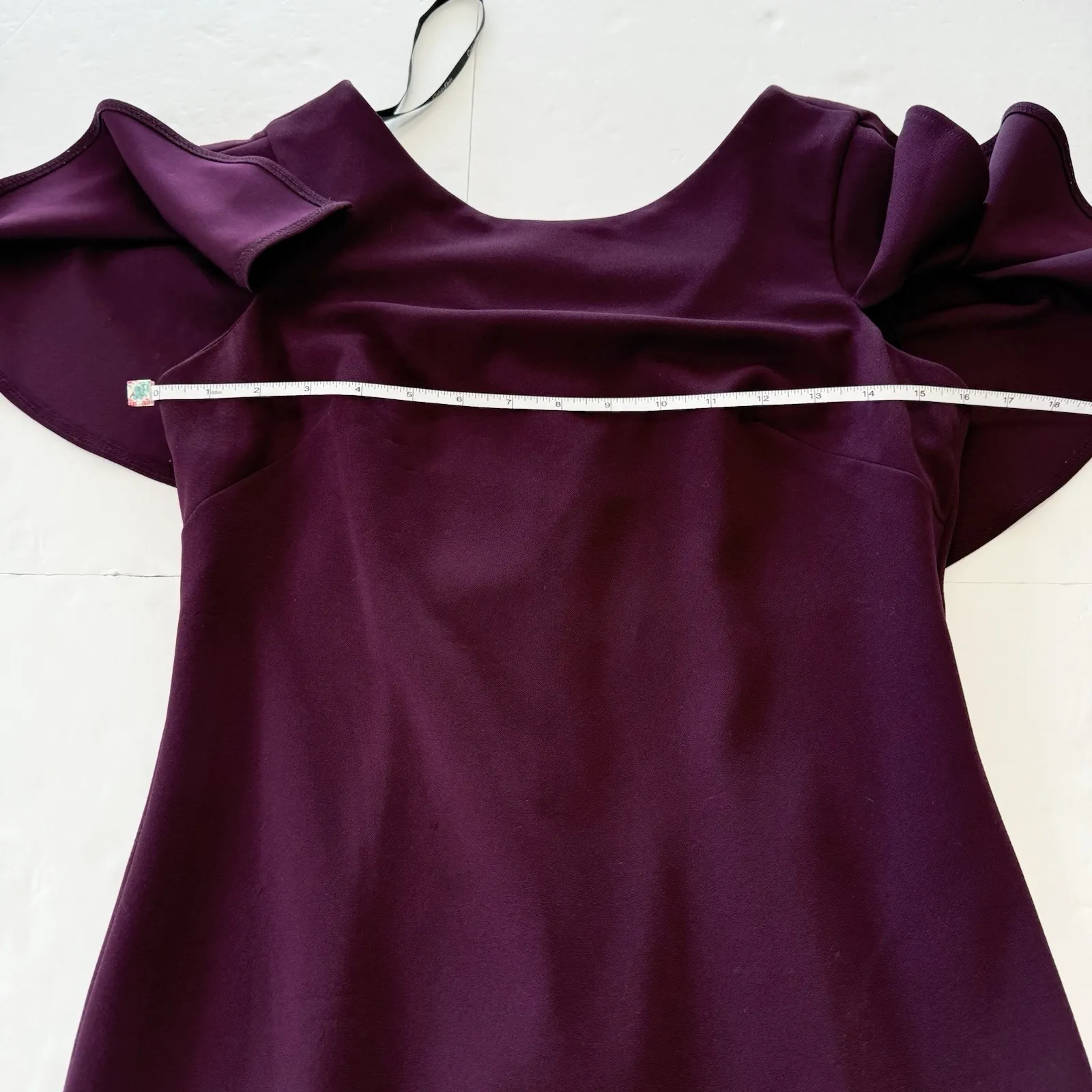 Calvin Klein Purple Flutter Sleeve Ruffle Cape‎ V Back Crepe Sheath Dress Size 6 - Image 9