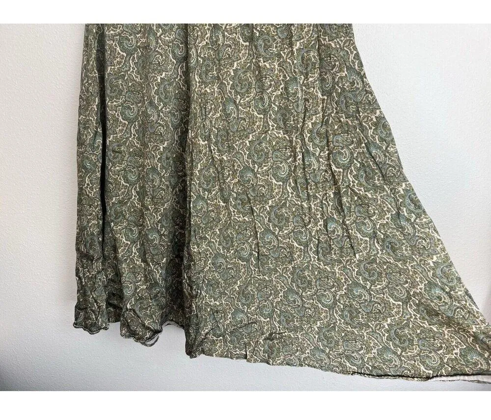Zara Women's Medium Paisley Maxi Skirt Green Elastic Waist Flowy Boho Lagenlook - Image 8