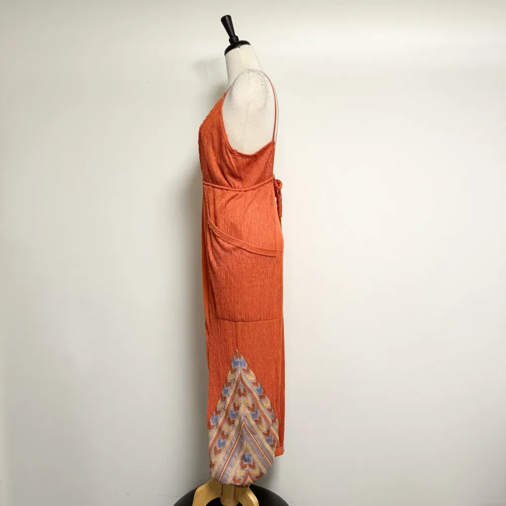 Free People Orange Ribbed Sleeveless Open Back Morning Rise Jumpsuit *FLAWS Size M - Image 4