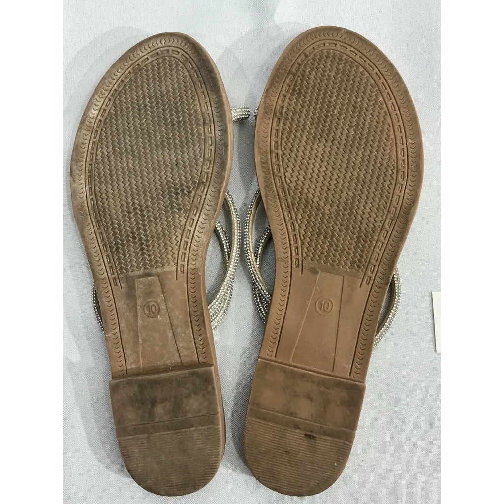 Womans Rouge Hellium Size 10 Gold Strappy Slip On Slides Rhinestones - Image 5
