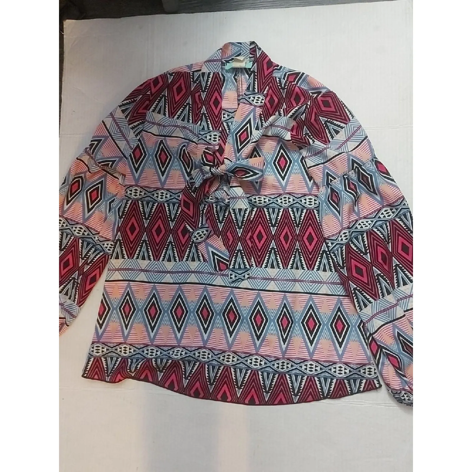 Karlie Geometric Secretary Bow Tie Blouse S Corporate Siren Dopamine Prints Twee - Image 4