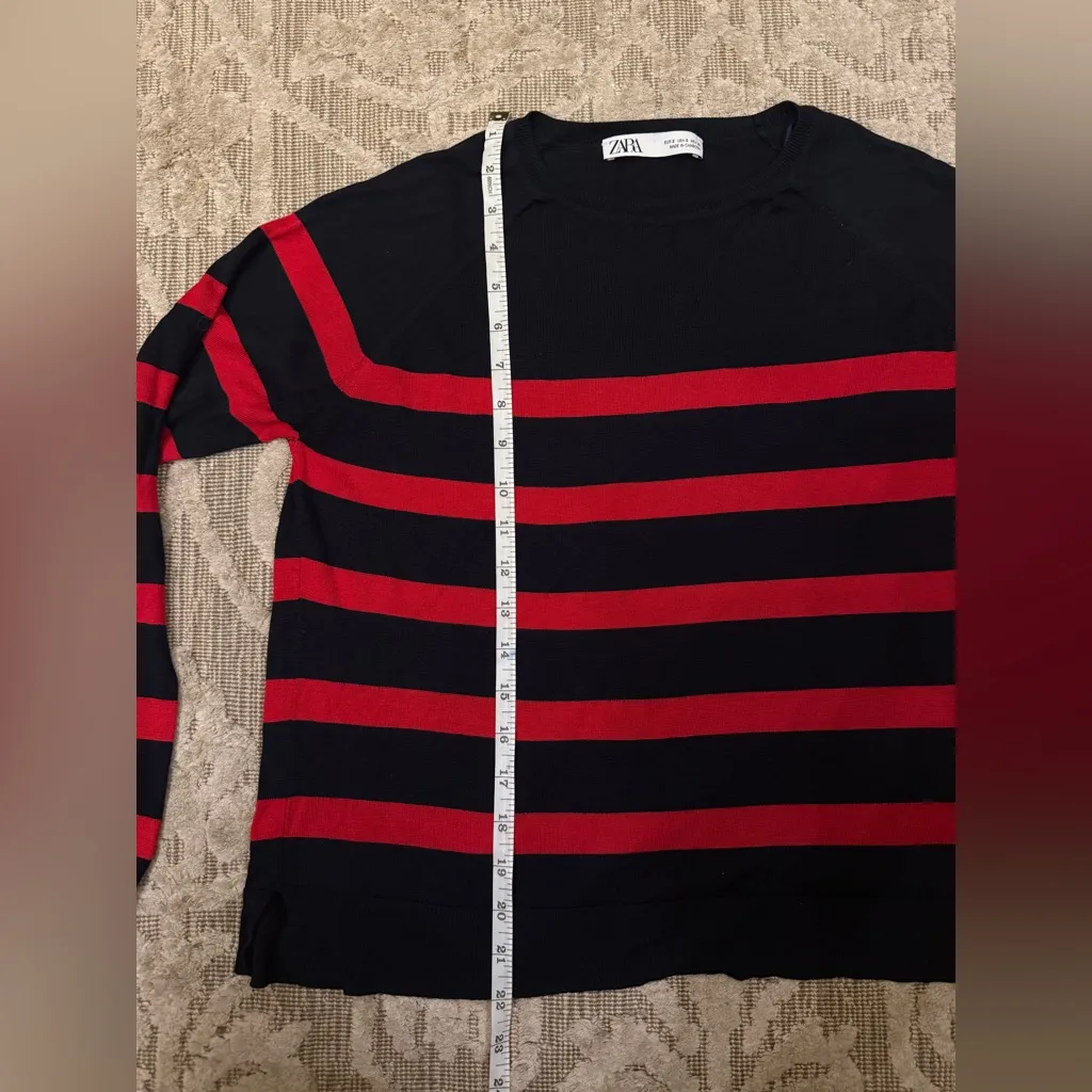 Zara Black Red Striped Basic Knit Sweater Pullover Long Sleeve Top Size Small - Image 6