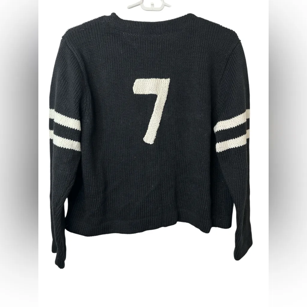 Ruth @ Jamie Football Button Black Knit Cardigan with Striped Sleeves Size M - Image 3