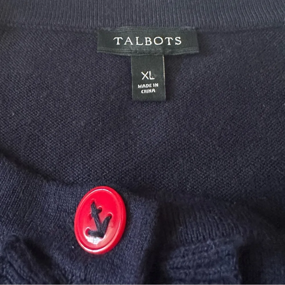 Talbots Soft Cotton Blend Knit Nautical Navy Cardigan Sweater Red Anchor Buttons - Image 3