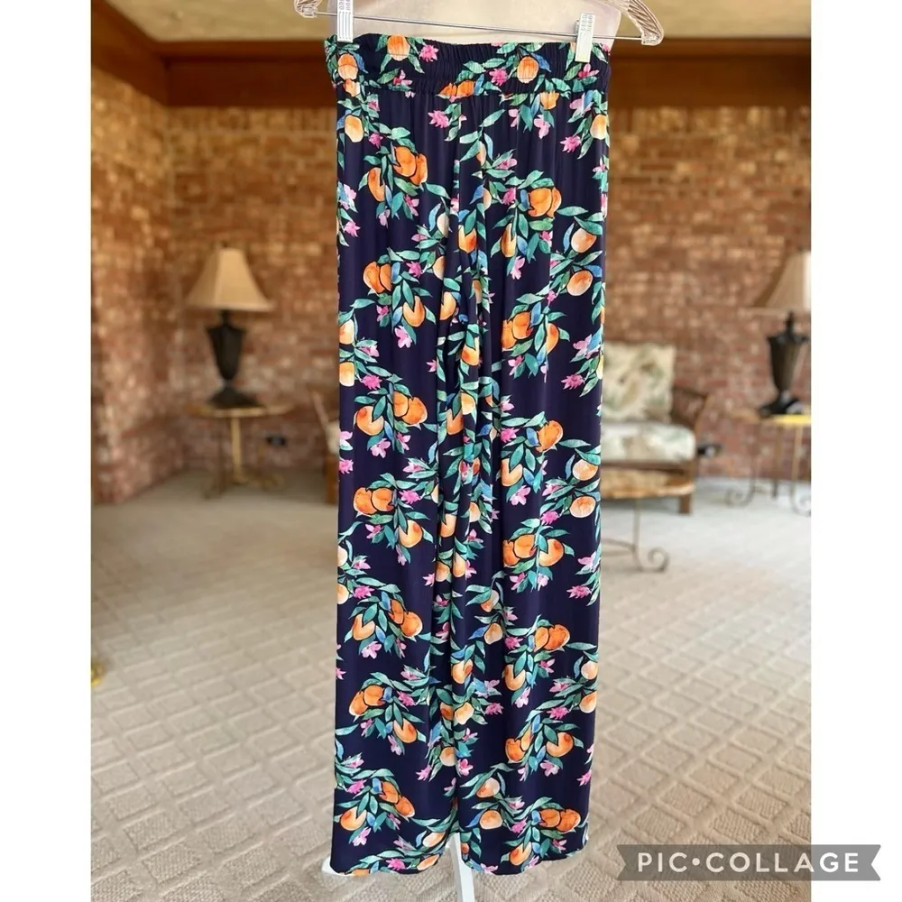 NWT La Blanca Palazzo Pants Blue Floral Front Slit Wide Leg Blue XS Pool Resort - Image 11