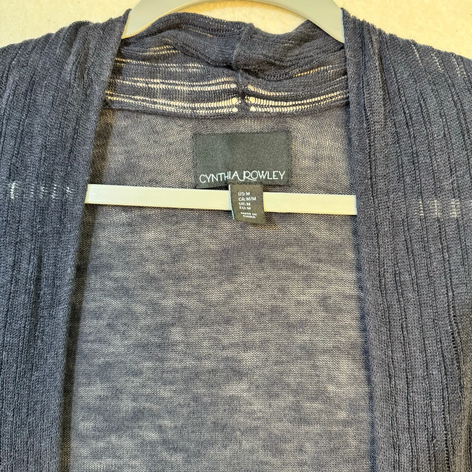 Cynthia Rowley Navy Blue Lightweight Linen Loose Knit Cropped Open Cardigan Med - Image 6