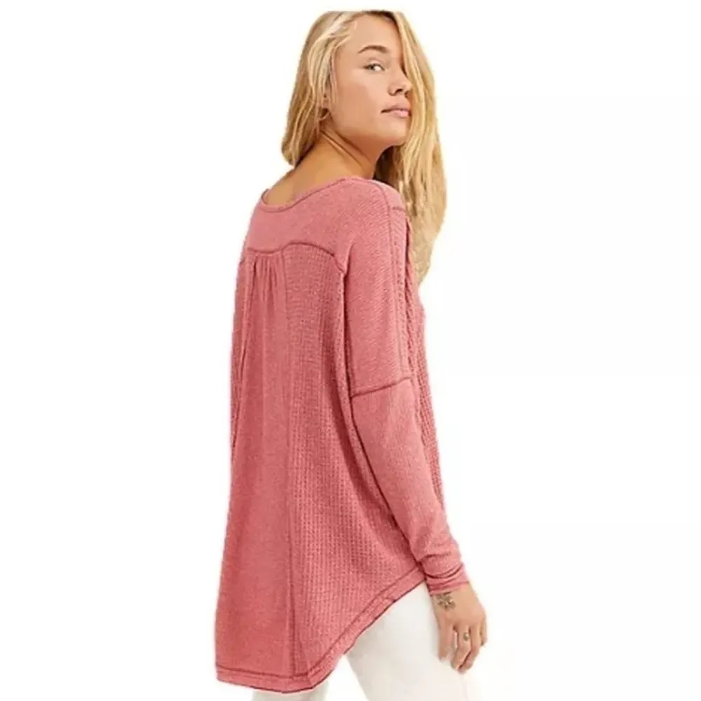 Women's XS Leo Oversized Henley Top Waffle Knit Thermal - Image 3