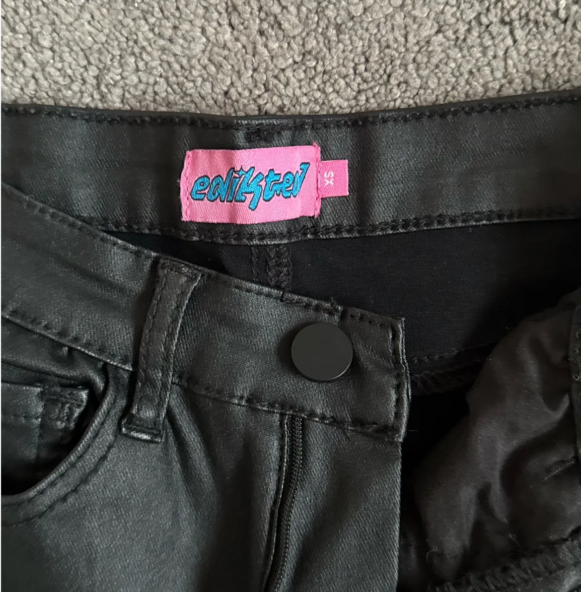 Edikted Black Leather flare Pants - Image 3