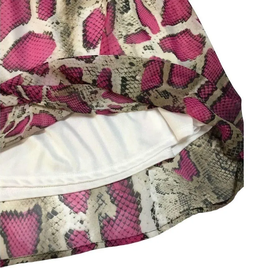 Peach Love Snake Reptile Print Flutter Sleeve V Neck Lined Shift Dress Pink S - Image 6