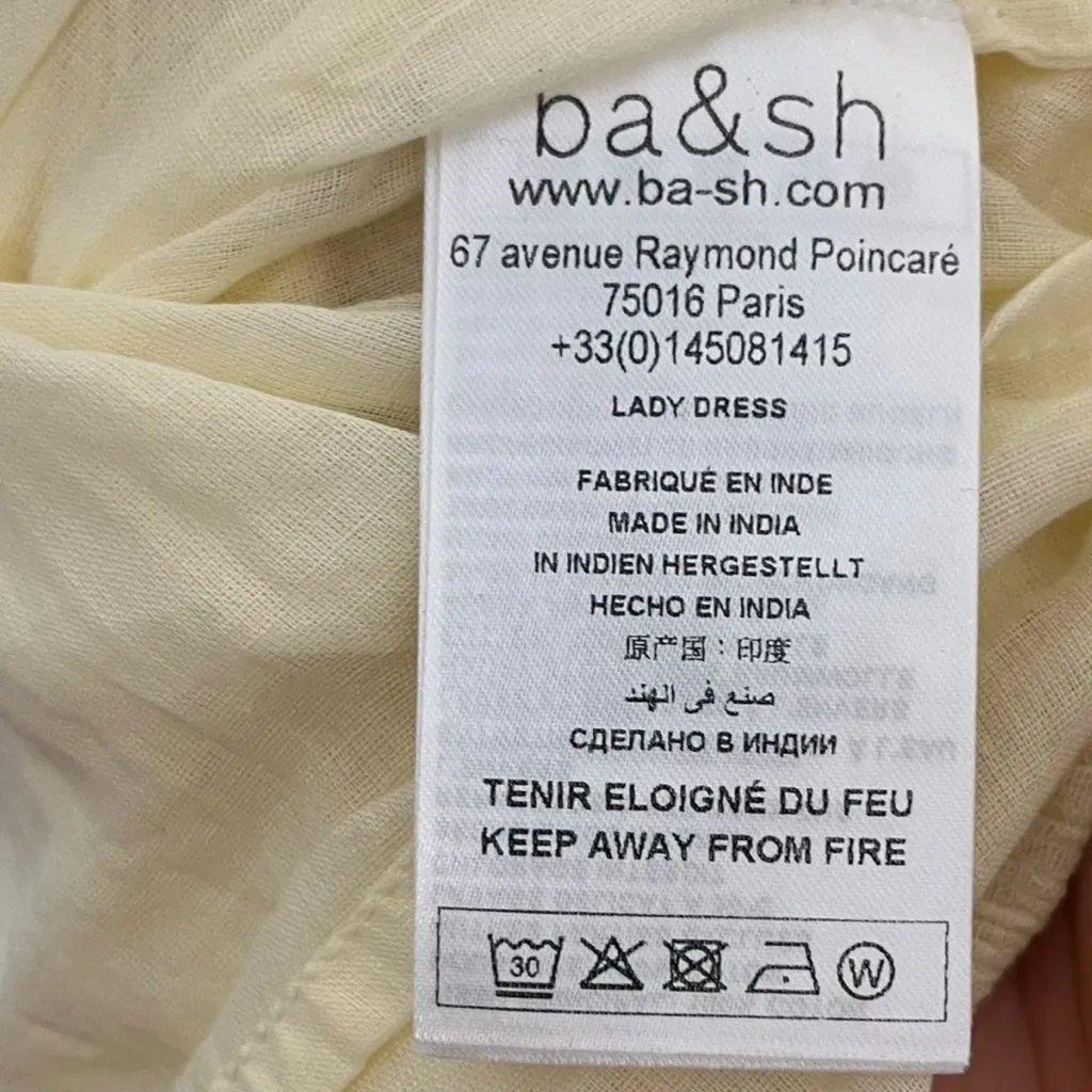 ba&sh Noah Midi Dress Women’s Size Small Yellow Cotton Gauze Ruffle Shirred - Image 9