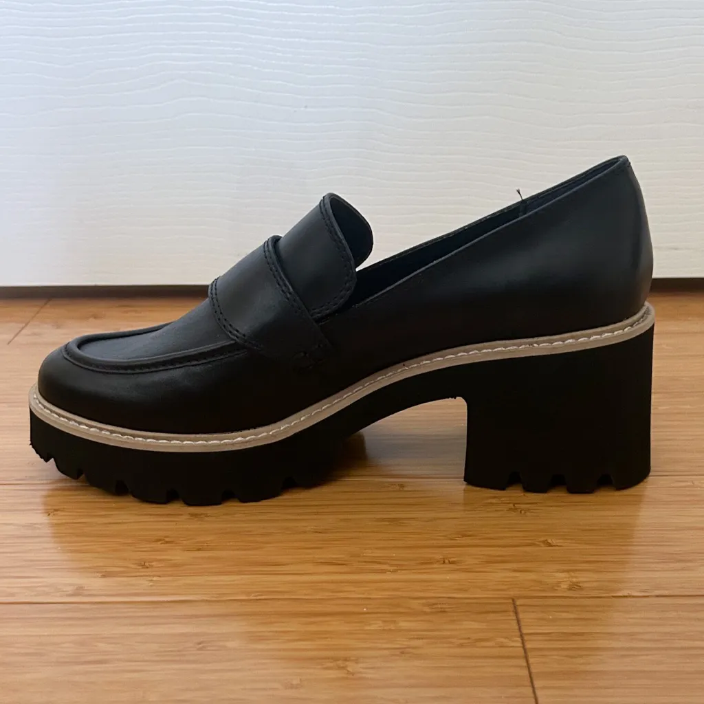 Dolce Vita Black Leather Halona Chunky Block Heel Platform Loafer 9.5 NWOB - Image 2