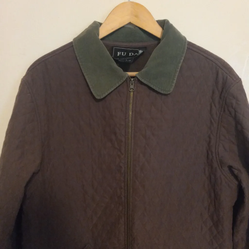 Vintage Fu Da Quilted Barn Chore Jacket-Large-Corduroy Collar & Trim-Pockets - Image 2