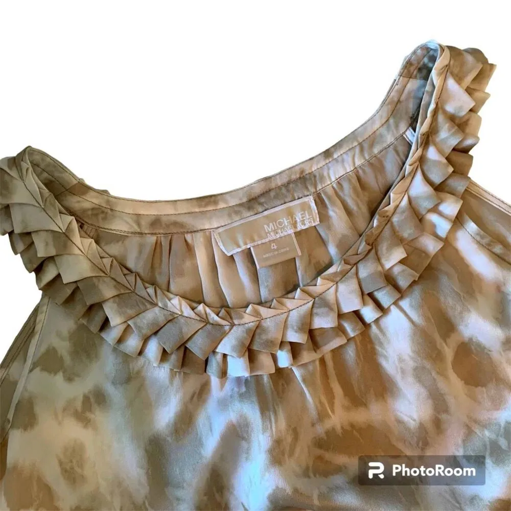 Michael by Michael Kors | 100% Silk Animal Print Ruffle Neck Blouse Size 4 - Image 8