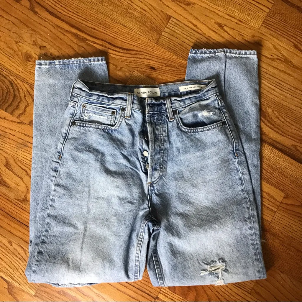 Denim Forum BF High Loose Distressed Jeans Blue Size 26 - Image 5