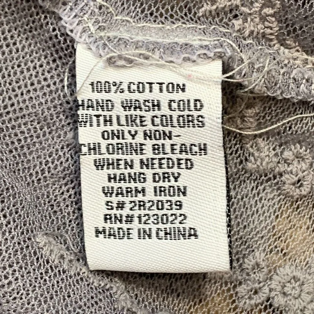 Cecico Top Gray Crocheted Gauzy Sheer Mesh Layered Tank Size Medium Boho - Image 9