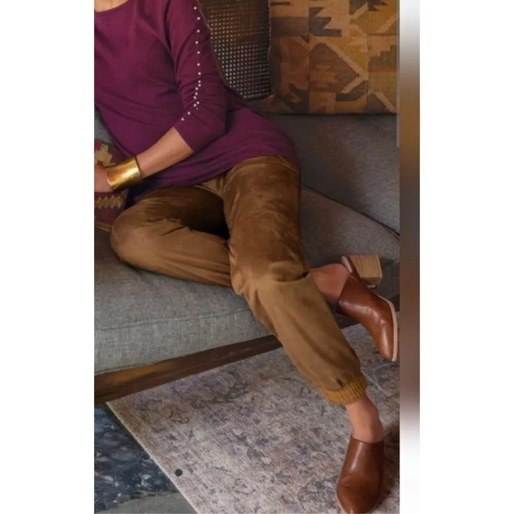 NWT Soft Surroundings Estancia Faux Suede Jogger Ankle Saddle Brown Sz PXL - Image 2