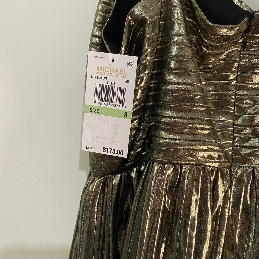 MICHAEL Michael Kors Metallic Gold Midi Dress‎ Size 8 - Image 4