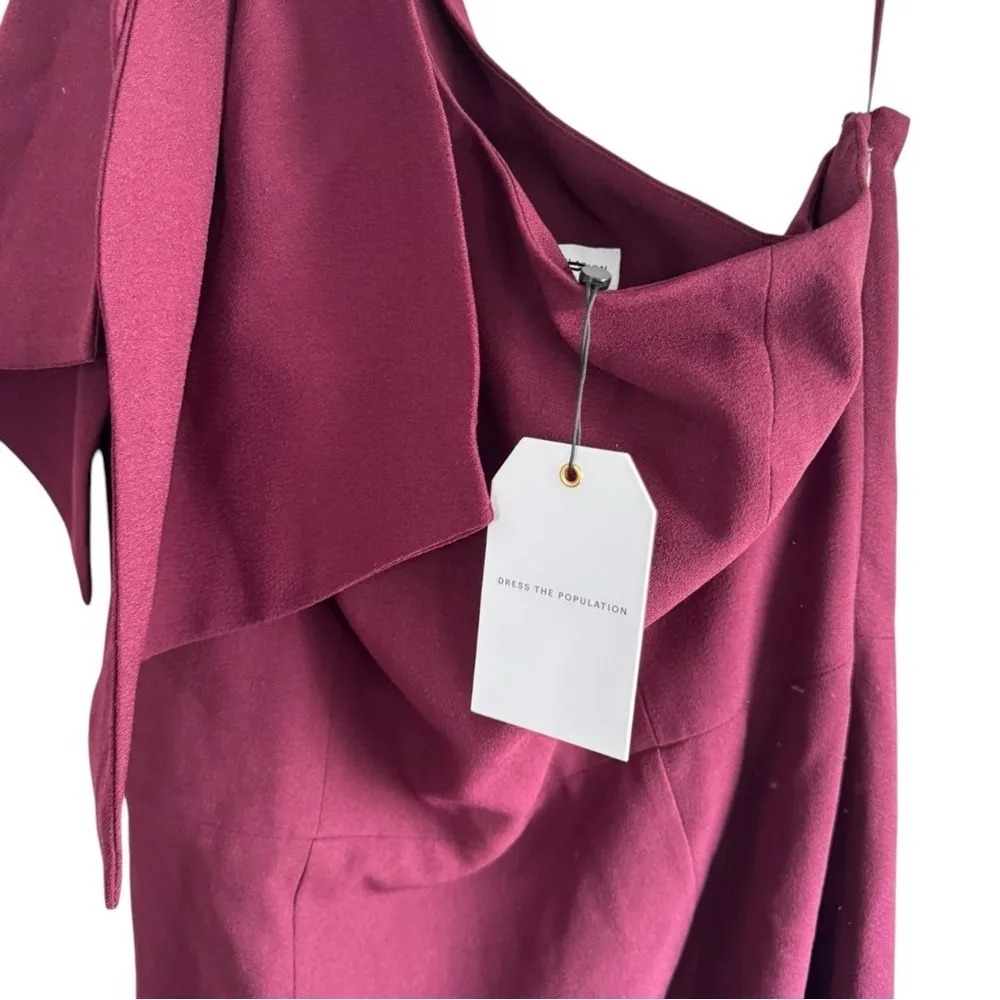 Dress the Population Tiffany One Shoulder Bow Detail Midi‎ Sheath Large Burgundy - Image 8
