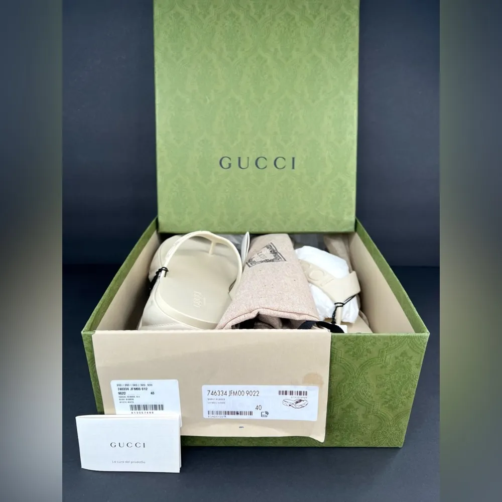 Gucci Platform Thong Mystic White Rubber Women Logo Sandals Size EU 40 - Image 2