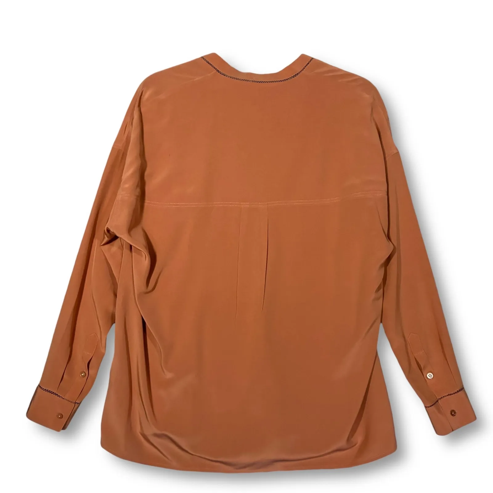 EUC Vince Silk Tunic Blouse Top V Neck Long Sleeve Women's S Burnt Orange - Image 4