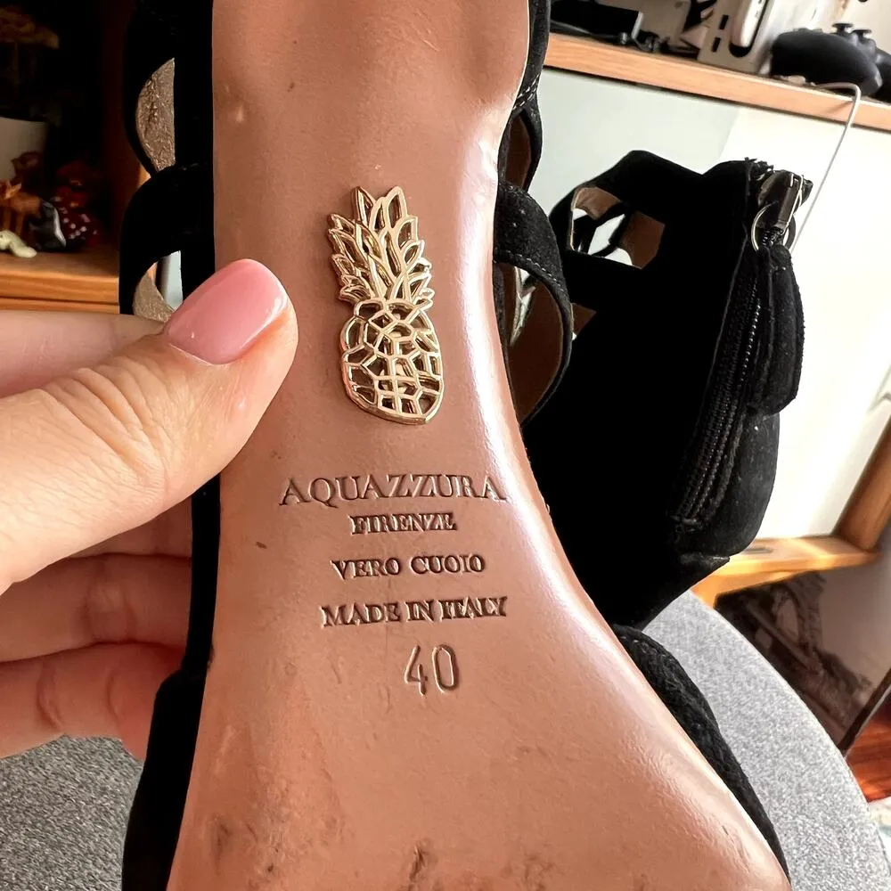 Aquazzura Belgravia Lattice Suede Pointed Toe Black Pumps size 40 SW - Image 5