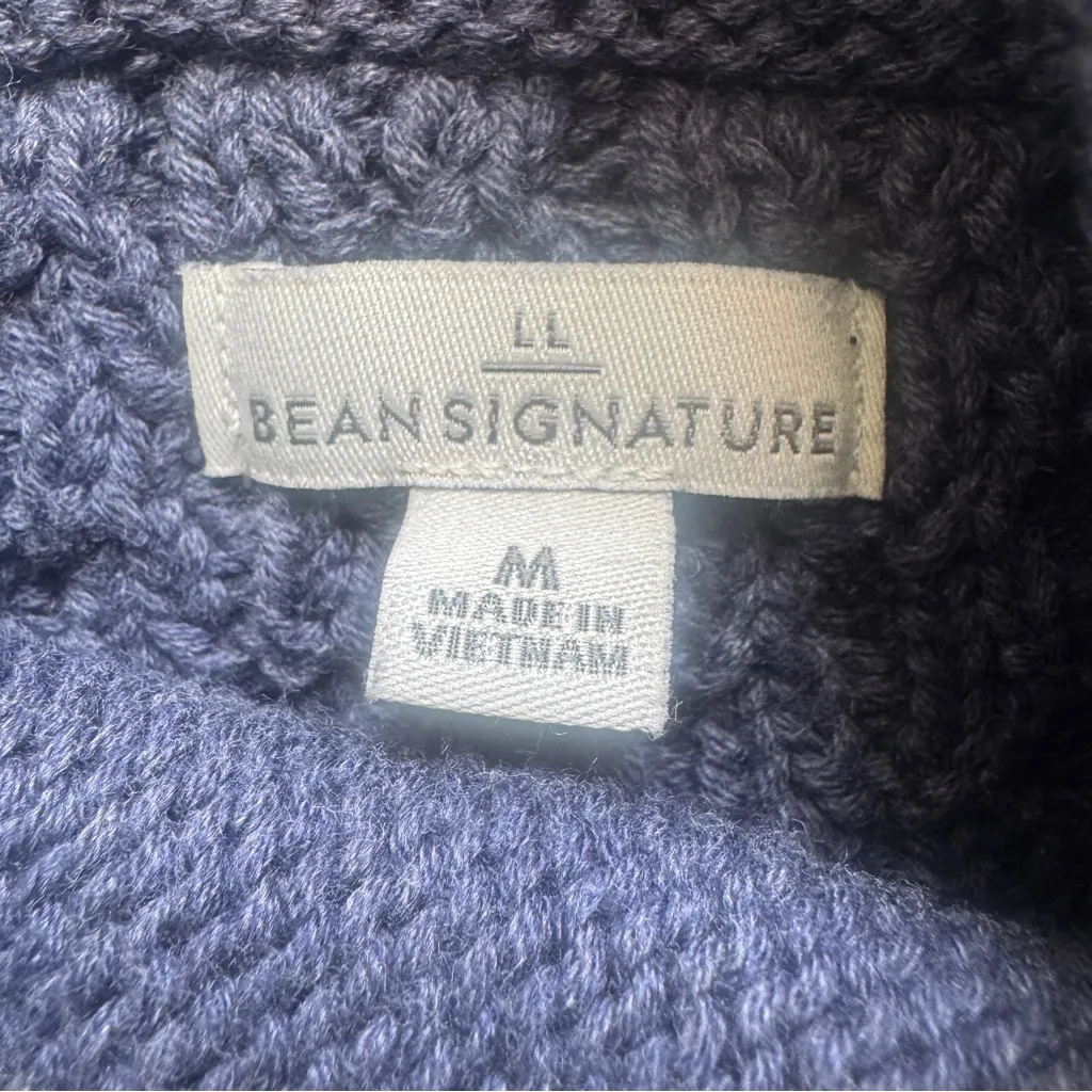 LL Bean Signature Sweater Women L Blue Cotton Funnel Neck Chunky Pocket Tunic Size L - Image 2