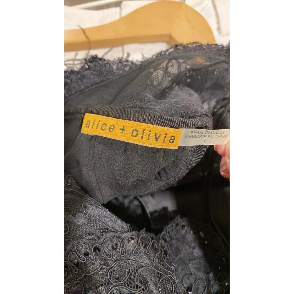 Alice + Olivia Dress Women Size 0 Black lace with feathers Sleeveless - Image 7