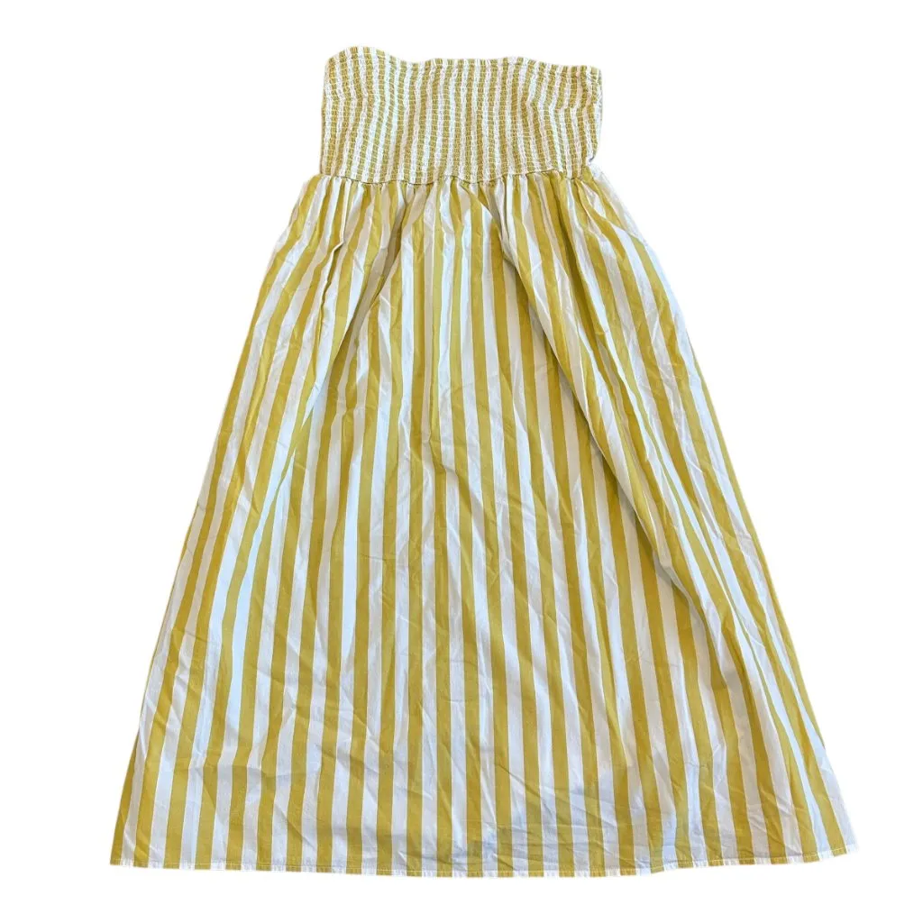 A New Day Yellow White Striped Maxi Dress Sundress Strapless Cotton Size Medium - Image 2