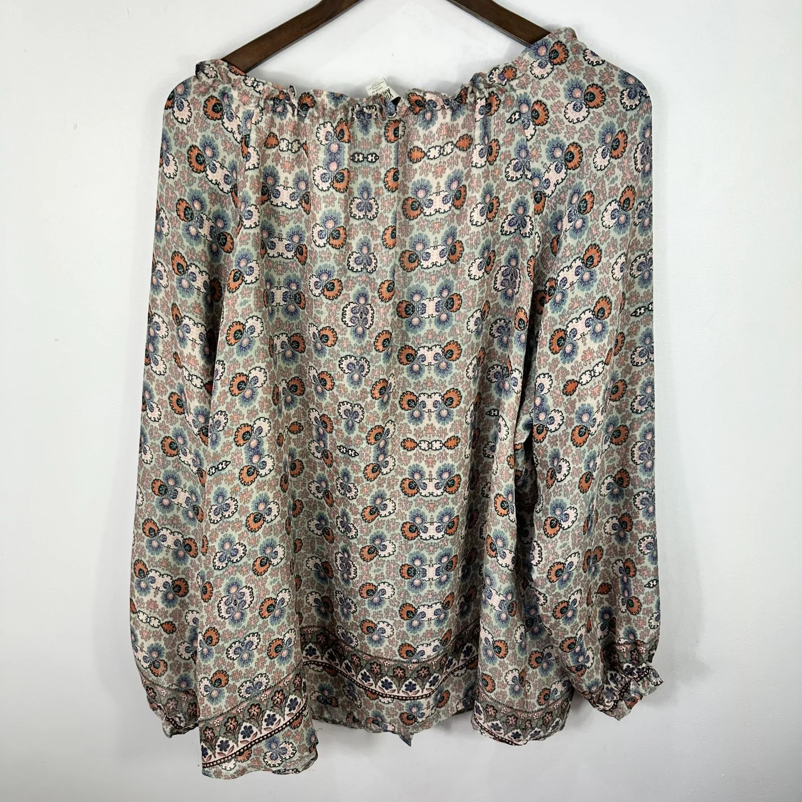 Vintage America Peasant Top 2X Floral Boho Tassel Blouse Boho Hippie Sheer Flowy - Image 3