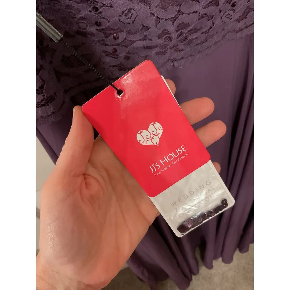 NWT JJ's House Lace Bodice Peplum Waist Plum Formal Floor Length Gown, sz 12 Purple - Image 6