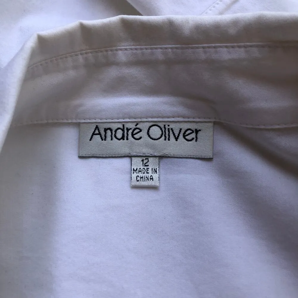 Andre Oliver White Button Down Shirt Blouse Collared Long Sleeve Women's Size 12 - Image 7