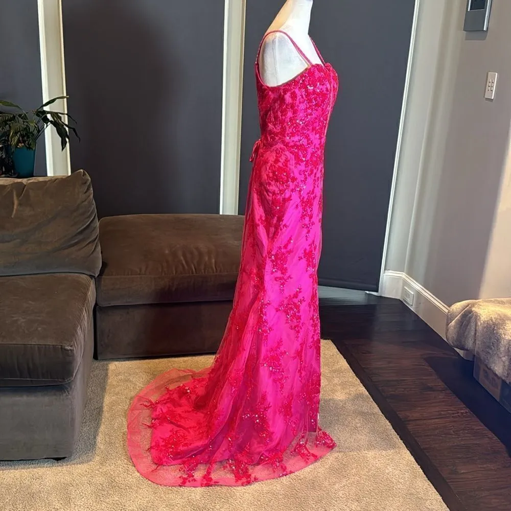 Women’s Pink Mermaid Fit Prom Party Dress Sparkly Sequins Lace Up Back Size 6 - Image 3