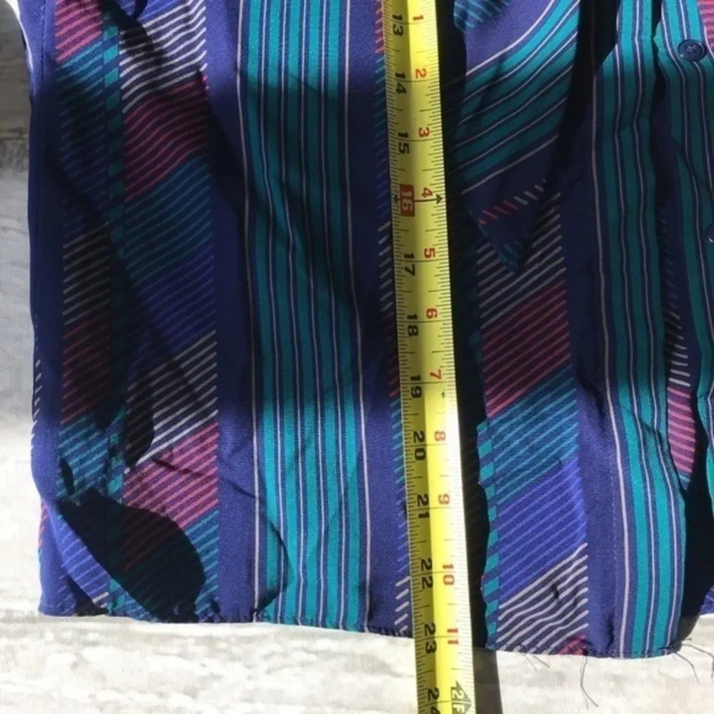 Vintage Button Down Stripe Dress Shirt Bow Neck 70 80s Sterling Cooper Blue - Image 2