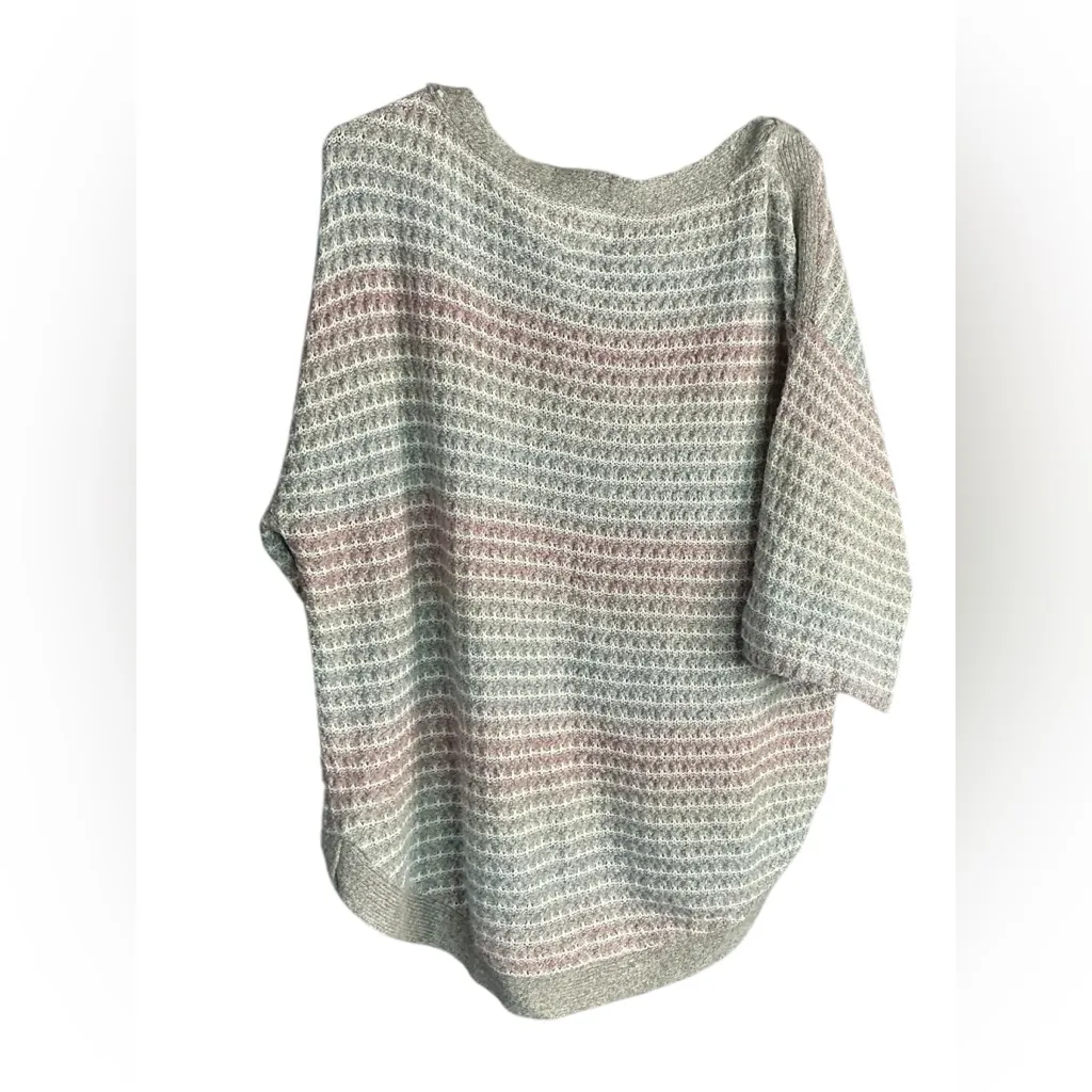 Relaxed Fit Sweater in Grey with Stripe Pattern Gray Size 1X - Image 3