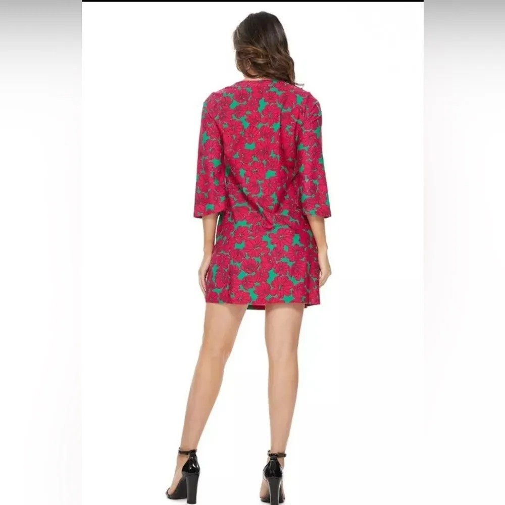 Aryeh Scoop Neck Pink Green Mini Dress Small Tropical Floral Island Party EUC - Image 4