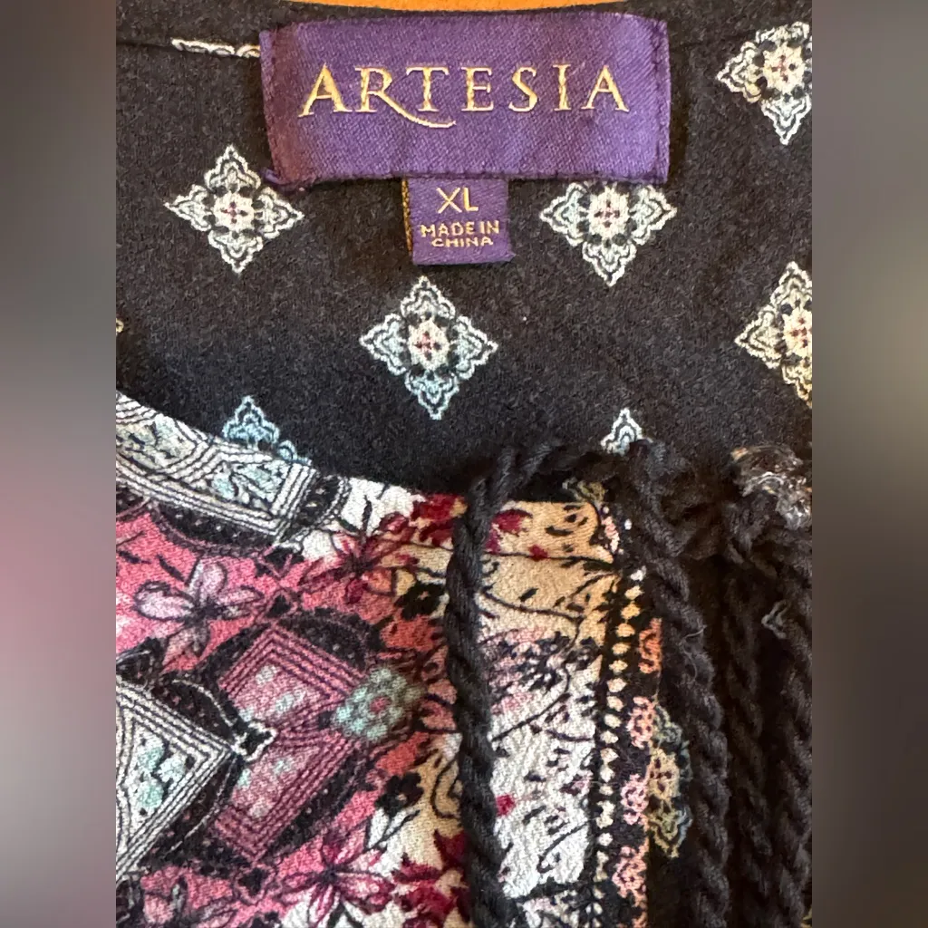 Artesia Boho‎ Long Sleeve Floral Empire Waist Top Black Pink Size XL - Image 5