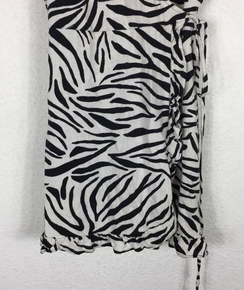 Zara Zebra Print Puff Sleeve Linen Wrap Mini Dress Small - Image 11