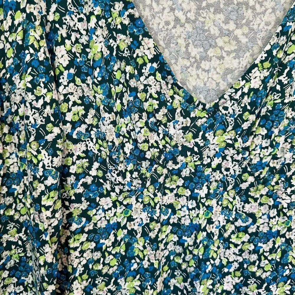 NWT bp Green Floral Knit Long Sleeve V-Neck Sustainable Dress - Size: M - Image 5